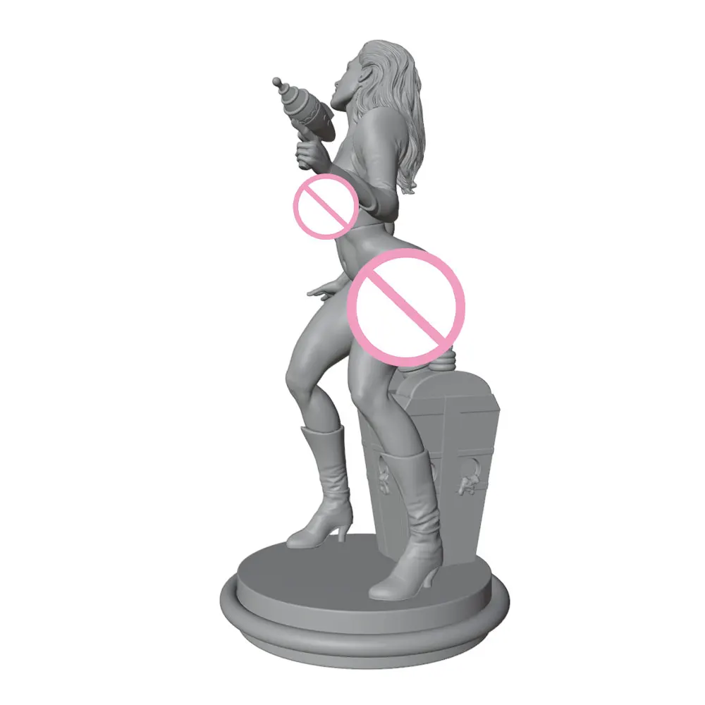 1/24/6 Classic adventure agent style, holding a ray gun, cute girl resin model kit GK mini 3D printed model statue, not colored