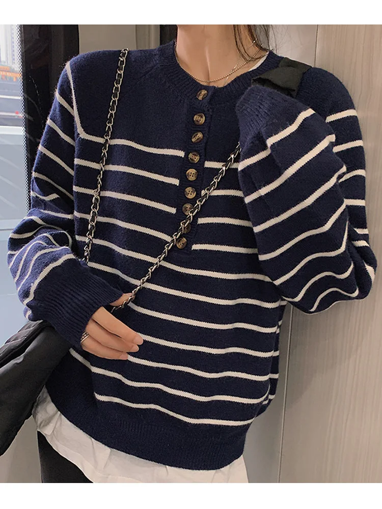 Autumn Casual Loose Long Sleeve Women's Sweaters New Fashion Striped Thin Pullovers Jumper Knitted Sweater Women Bottoming Tops