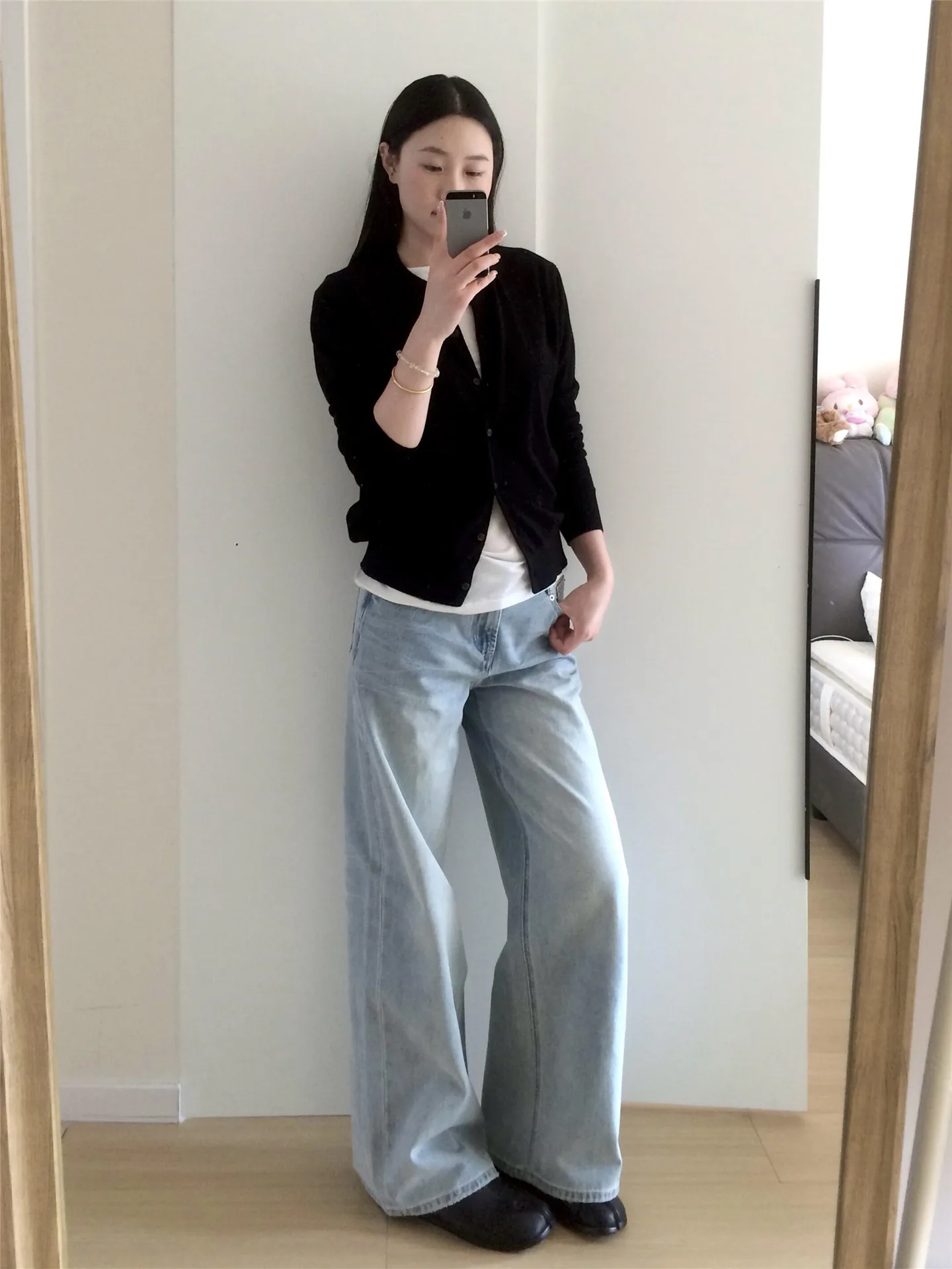 

American Vibe Light Blue Wide Leg Jeans Women's Loose Drapey Tall Extended Straight Floor-Length Pants Casual Cotton Denim