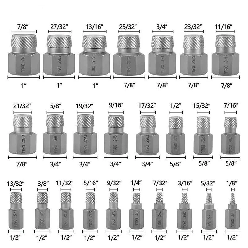 25Pcs Damaged Screw Extractor Kit British System Chrome Molybdenum Steel Hex Bolt Stud Extractor for Car Removing Tools