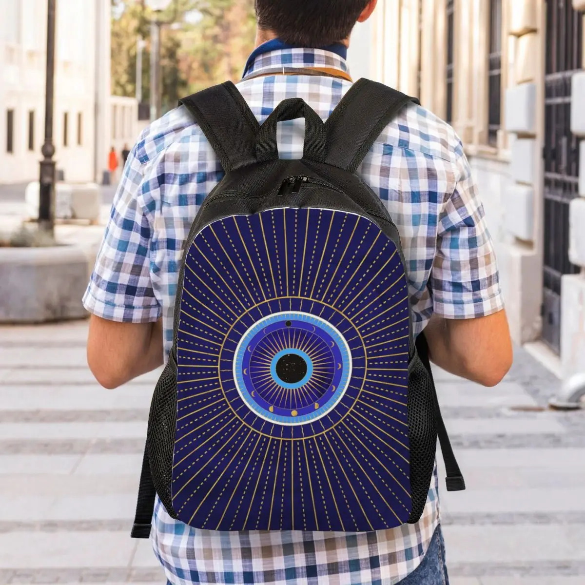 Bolsa de escola resistente à água para homens e mulheres, personalizada, mau olhado, fases da lua, mochila universitária