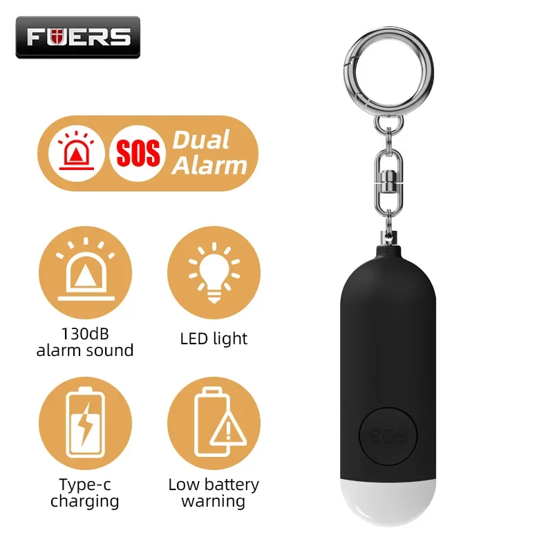 FUERS Self Defense Alarm LED Light Rechargeable Women Kids Personal 130dB SOS Defense Safety Alarm Key Chain Emergency