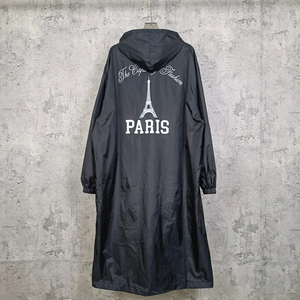 High Quality Luxury Brand Paris Tower Logo Raincoat Men Women Fashion Streetwear Waterproof Long Jacket Raincoat