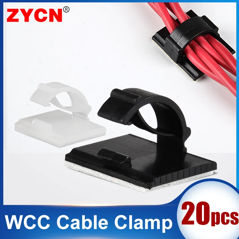 20PCS WCC2 Cable Organizer Clamp Self Adhesive Wire Clip Tie Fixer Mounting Desk Line Holder Management Fastener for Car Storage