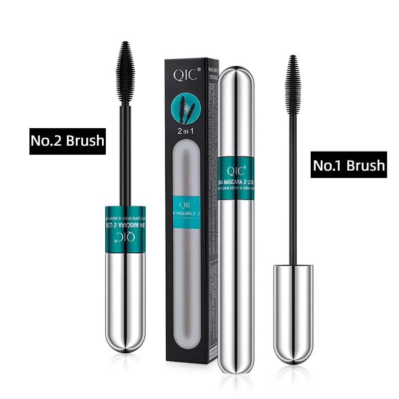 2 In 1 Paar Borstelkop Borstelige Slanke Lange Mascara Duurzame Styling Waterdichte Niet-Duizelig Verven Curling Wimpers 3d Make-Up Cosmetisch