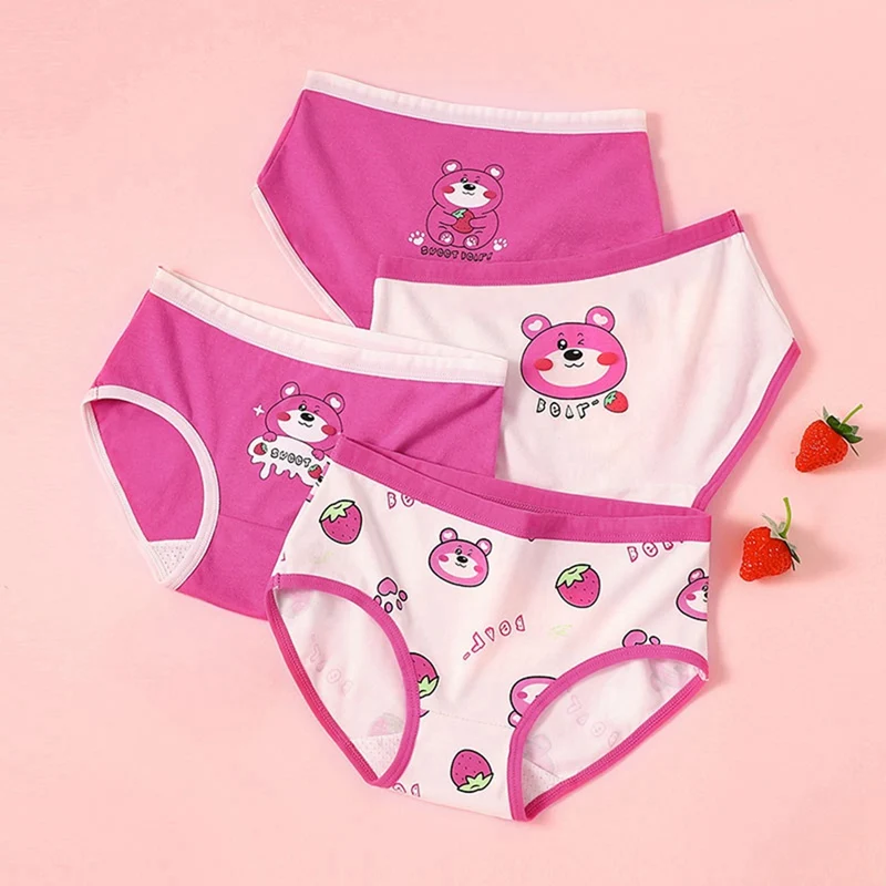 Culottes en coton à motif de dessin animé pour enfants, sous-vêtements mi-auditifs respirants, culottes douces et mignonnes pour bébés filles de 2 à 9 ans, 4 pièces par lot