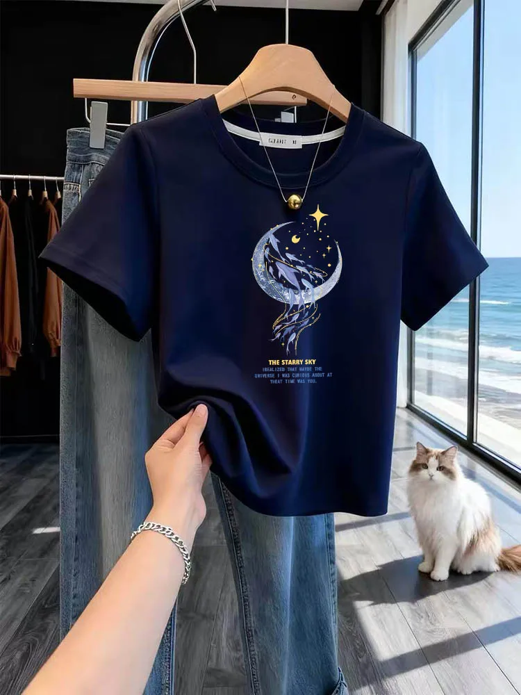 Fashionable Short Sleeve Cotton T-Shirt Women's Summer High Waist Short Pure Cotton Base Shirt Korean Style Commute Wind