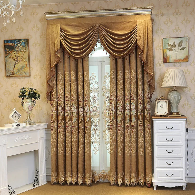 

Custom Noble living room European embroidery bedroom Chenille coffee cloth blackout curtain tulle valance drape C1742