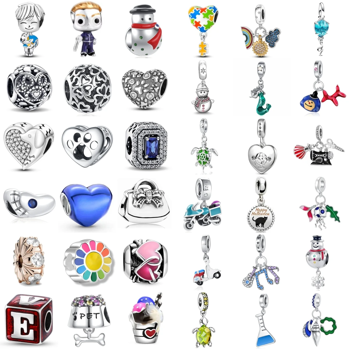 

New 925 Silver Mermaid Snowman Whelk Pendants Charms Beads Fit Original Bracelet Accessories DIY Jewelry For Women