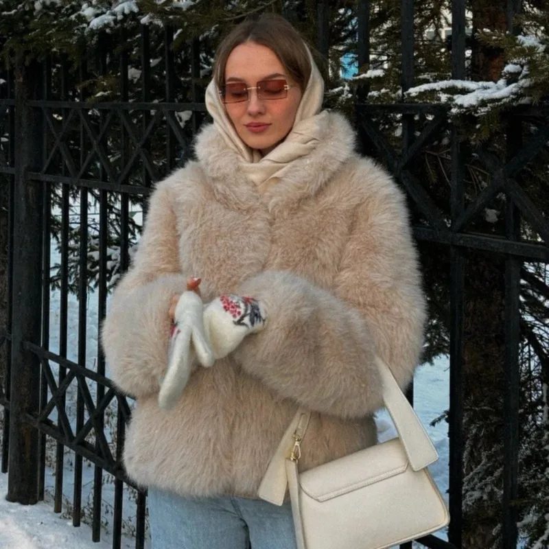 Tuularose Fashion Fluffy Faux Fur Coat For Women Winter Elegant Loose Jacket Female Luxury Thick Lady High Street Outerwear 2025