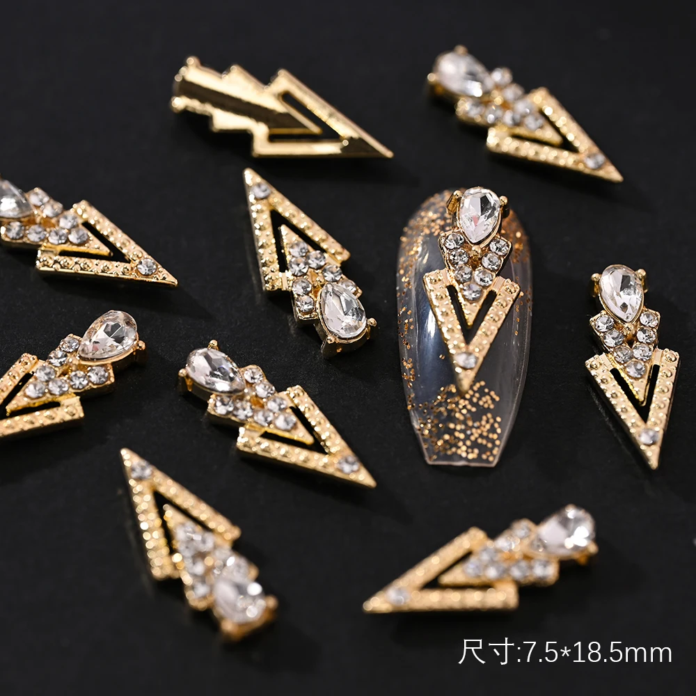 5/10 Pcs Hollow Aolly Nail Charms with Crystals Geometry Earrings-Styles Nail Art Decorations Metal Hollo-out Nail Rhinestones