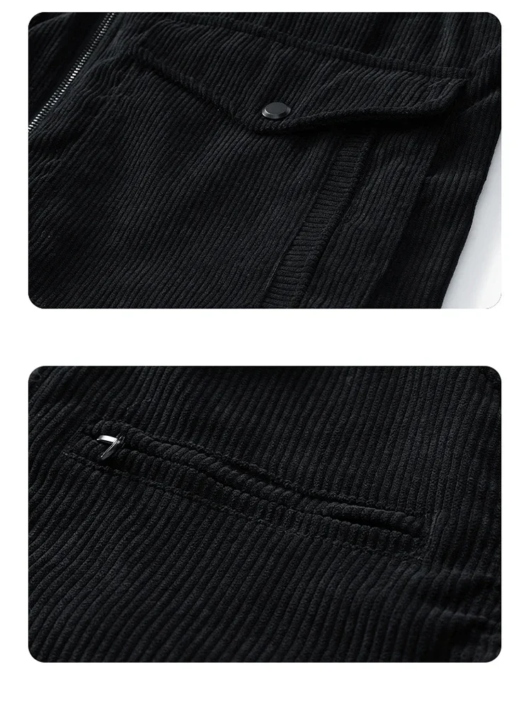 Cordjacken für Herren, Herbst-Winter-Windbreaker, einfarbige, lässige Cargo-Jacke mit mehreren Taschen, Oberbekleidung, modische Utility-Jacke – Detail 9