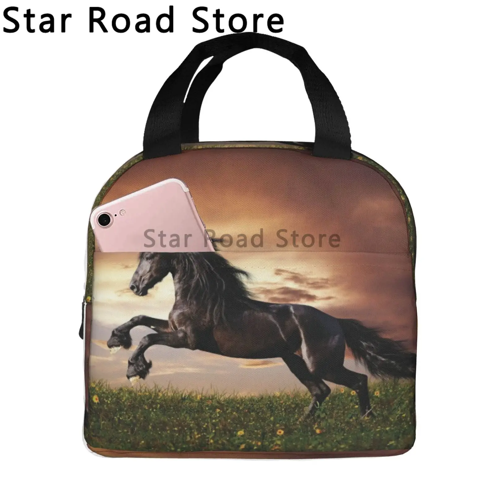 Running Horse Art painting Lunch Bag for School Office Animal Waterproof Picnic Insulated Cooler Thermal Lunch Box Kids Tote Bag