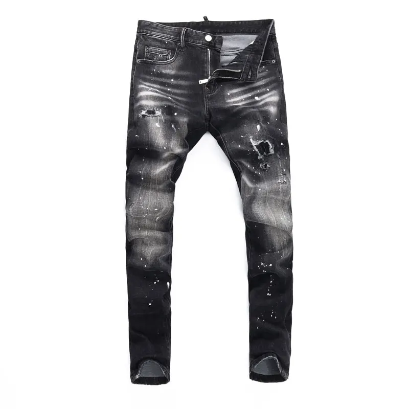 الشارع مصمم أزياء الرجال الجينز عالية الجودة الرجعية أسود رمادي تمتد سليم صالح ممزق الجينز الرجال العلامة التجارية خمر Y2K الدنيم السراويل #6