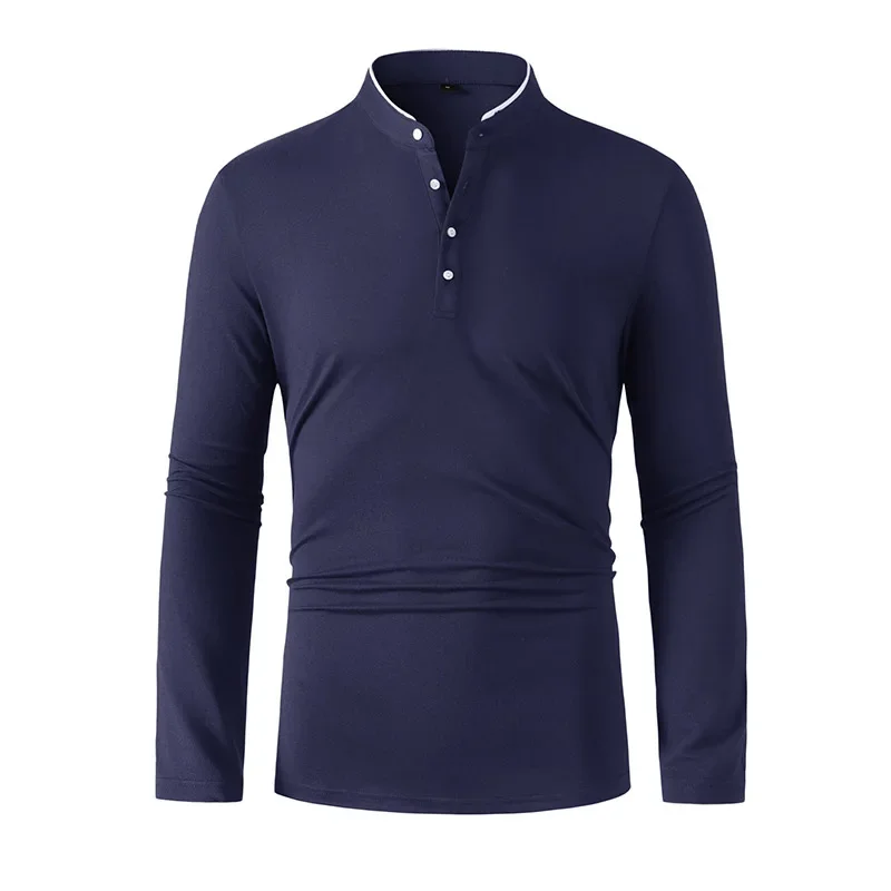 2025 جديد الرجال عادية وعصرية بلون طويلة الأكمام الوقوف تي شيرت بياقة الصيف تنوعا ومريحة