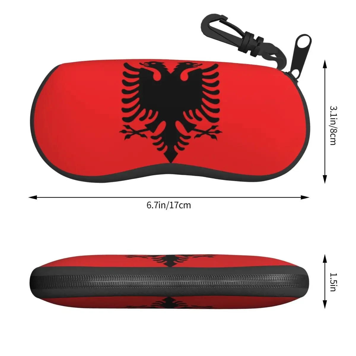 Custodia morbida per occhiali da sole con bandiera albania Custodia morbida per occhiali con cerniera in neoprene Scatola protettiva personalizzata per occhiali