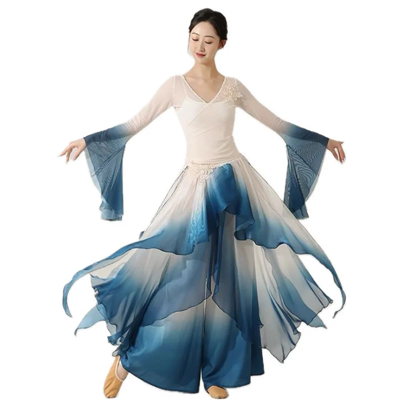 Classical dancer performance costumes women practice dance clothes butterfly shape Chinese style folk dance pink&green dress