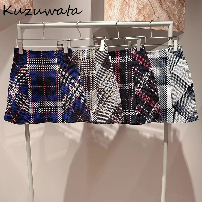 

Kuzuwata Ruched Sweet Fresh Fashion Skirt High Waist Stripe Elegant Slim Fit SKIRTS Japanese Summer Casual A-line Mujer Faldas