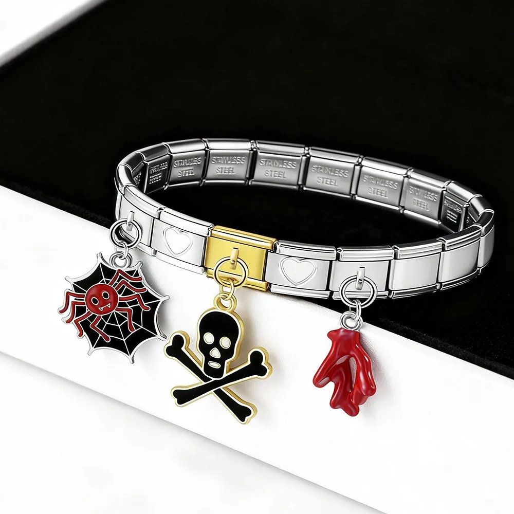 Stainless Steel Colorful Bracelet DIY 9mm Italian Pendant Link Charm Ghost Pumpkin Lantern Trick Or Treat Jewelry