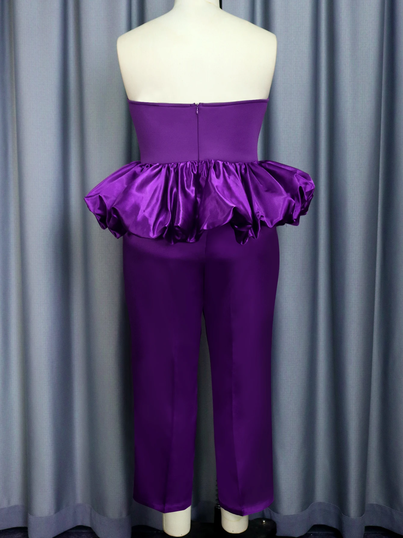 Purple Pants Sets for Women Straplees Tops and High Elastic Waist Trousers Large Size Birthday Cocktail Event Two Piece Outfits