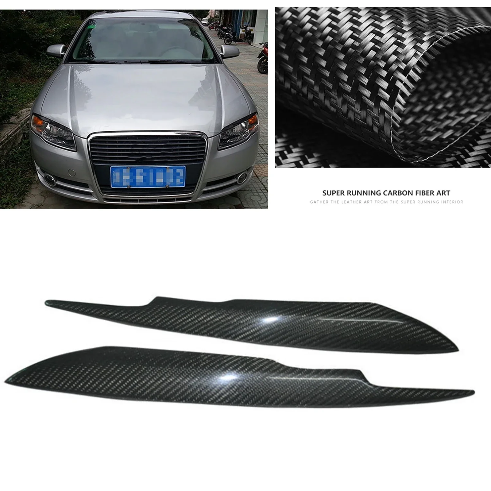 

New！For Audi A4 B7 S4 2005-2008 Carbon Fiber Car Headlight Eyebrow Headlamp Eyelid Trim Front Head Light Lamp Cover Lid Brow Sti