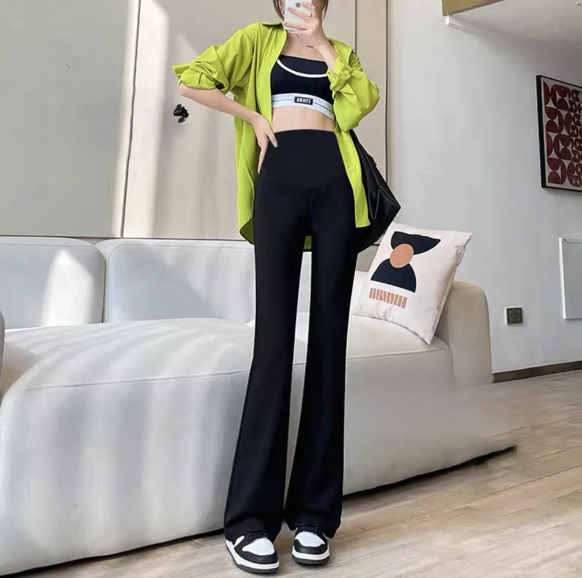 

Брюки Bootcut с низкой посадкой, офисные женские многофункциональные пояса с защитой от воздействия, вентилируемая пляжная одежда, полосатая бежевая новинка, ночное белье