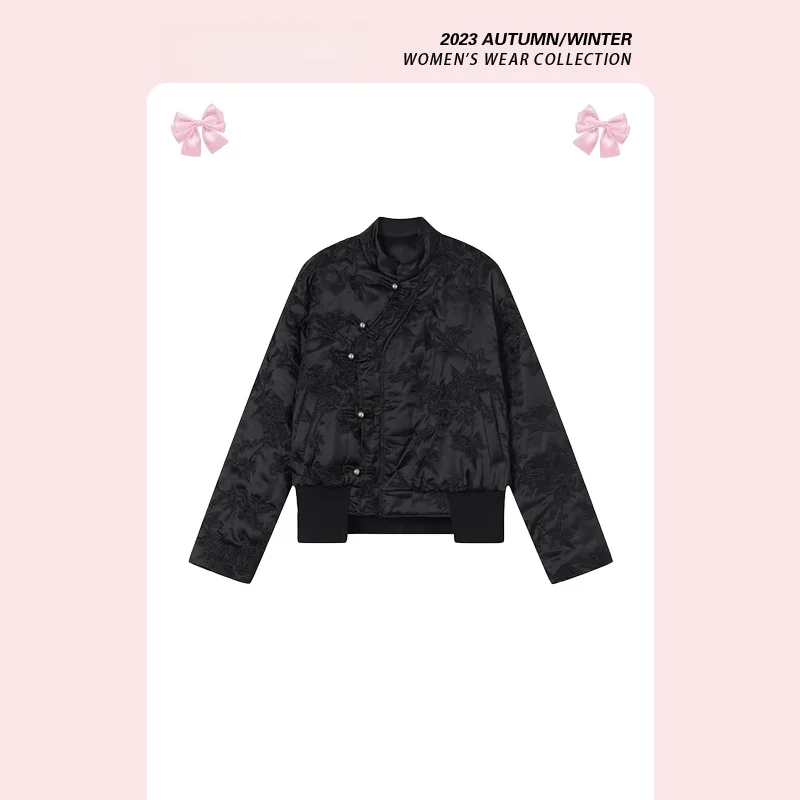 

New Chinese Sle Light National Trend Women's Jaet Embroidered Cotton Coat with Button Fastening Long Sve Winter Outerwear
