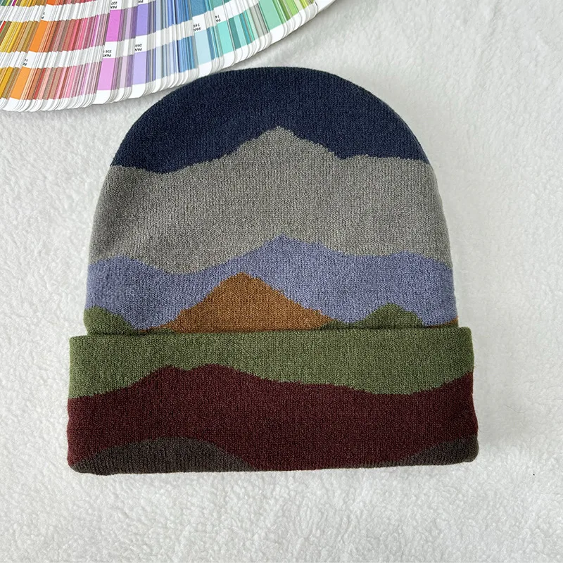 Knitted hat, new trendy European and American style pullover hat with spider web, landscape camouflage