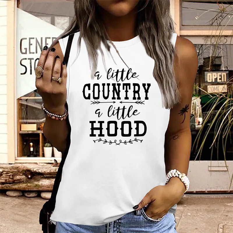 

A Little Country A Little Hood Print Women's Fashion Sports Tank Tops Summer Running Vest Gym Clothing Casual Singlets