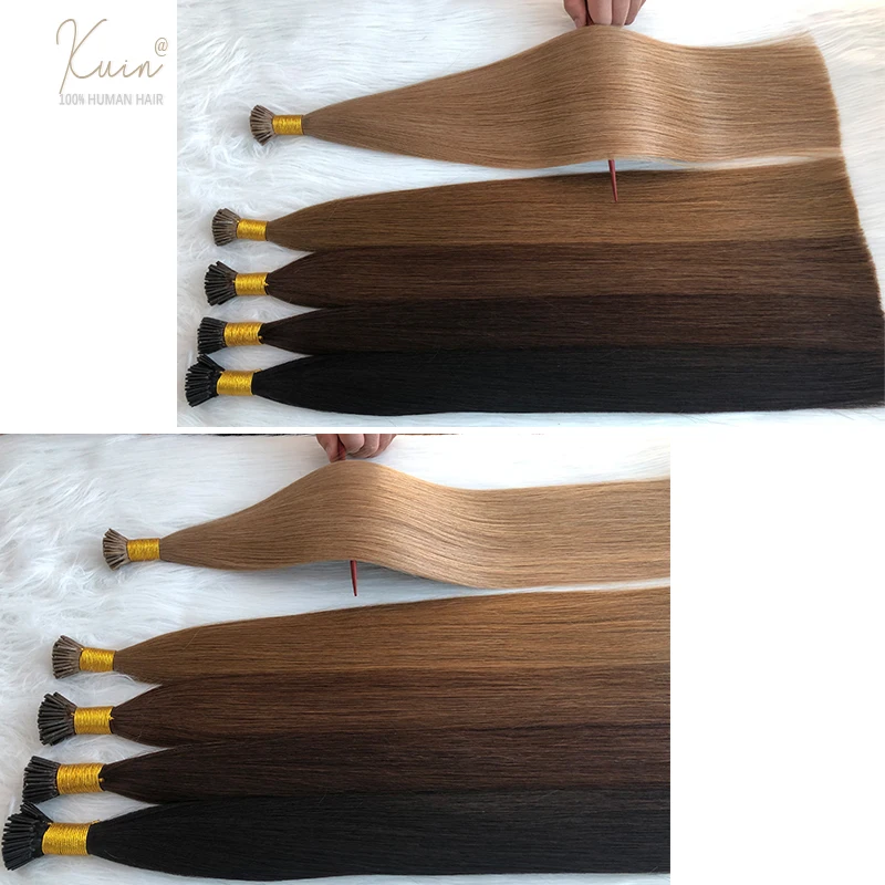 스트레이트 I TIp 헤어 익스텐션 천연 100% 실제 인간 퓨전 헤어 브라운 컬러 케라틴 PreBonded 캡슐 금발 헤어 번들
