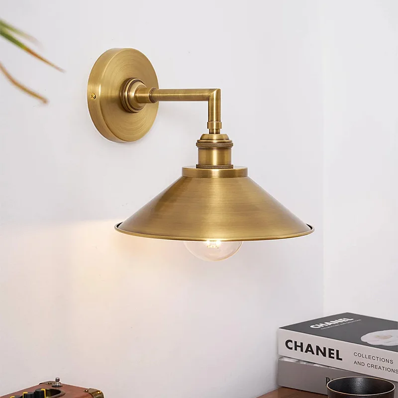

American retro industrial style loft all copper decorative wall lamp bedroom bedside lamp designer personalized