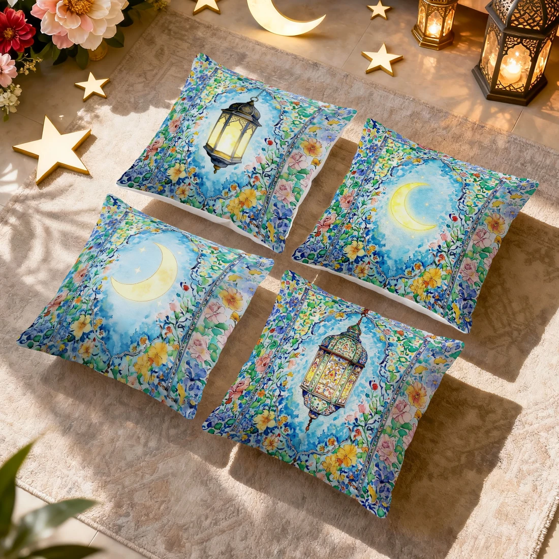 Ramadan Moon Lantern Pillowcase Printed Polyester 40/45/50cm Throw Pillowcover Decorative Sofa Cushion Pillowslip Home Decor