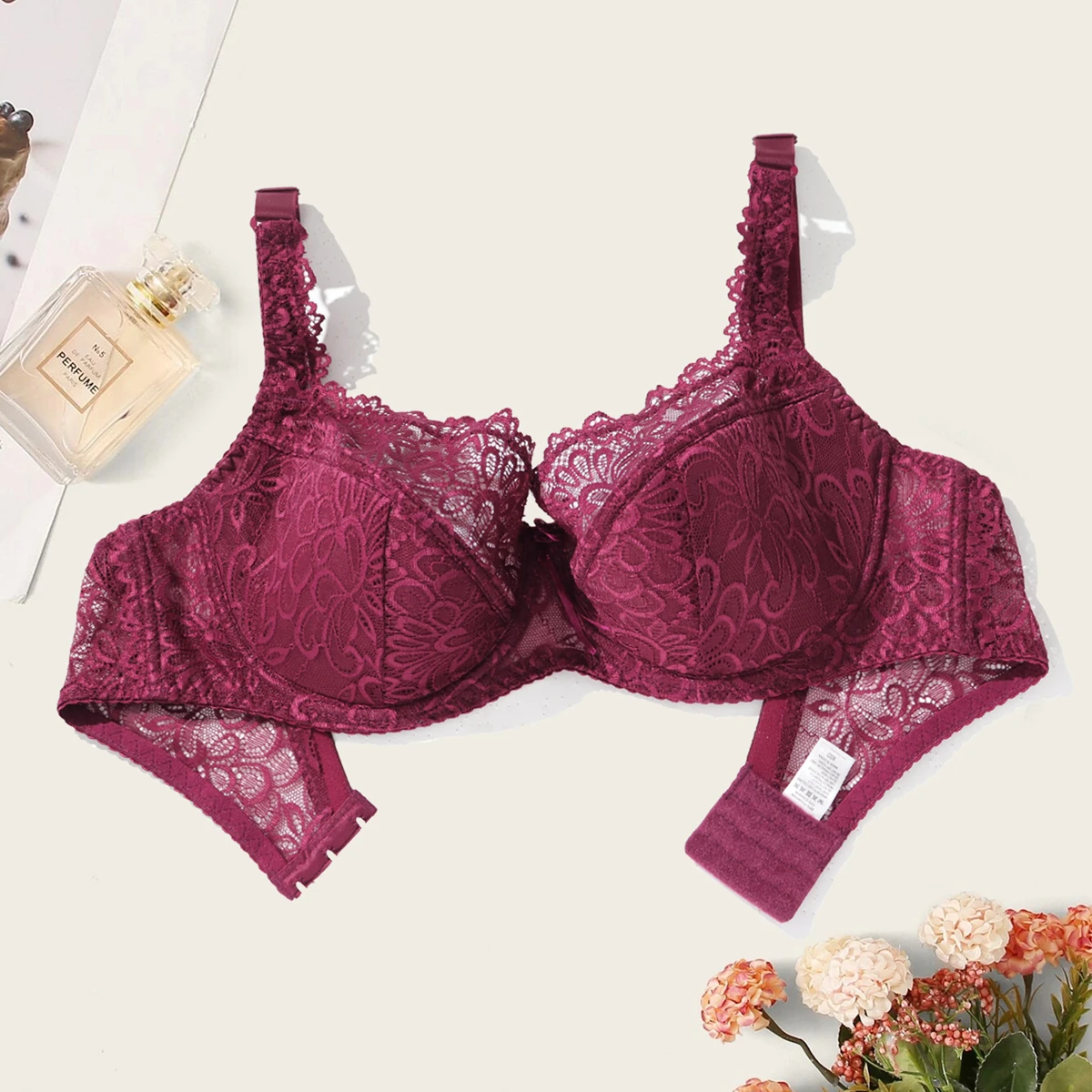 BEAUWEAR Plain Floral Lace Bra for Woman Plus Size Bra with Wire no Foam Full Cup Lingerie