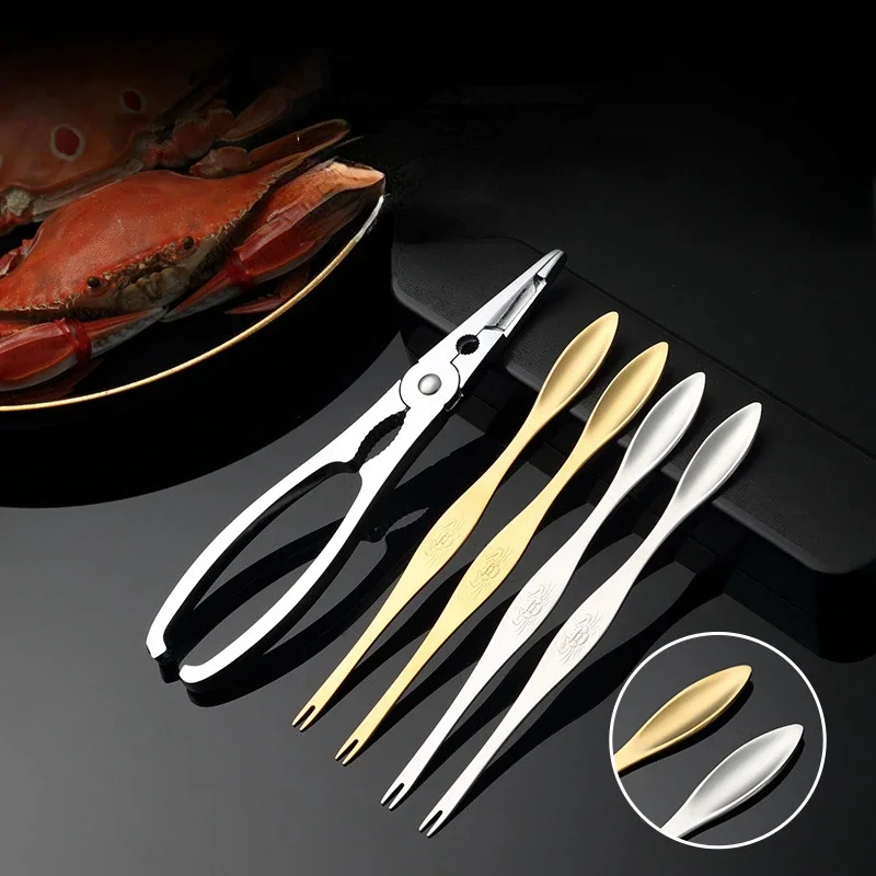 304 Stainless Steel Crab Claw Crabs Needle Portable Zinc Alloy Crab Claw Clamp Set Eating Hairy Crab Tool Kitchen Accessories