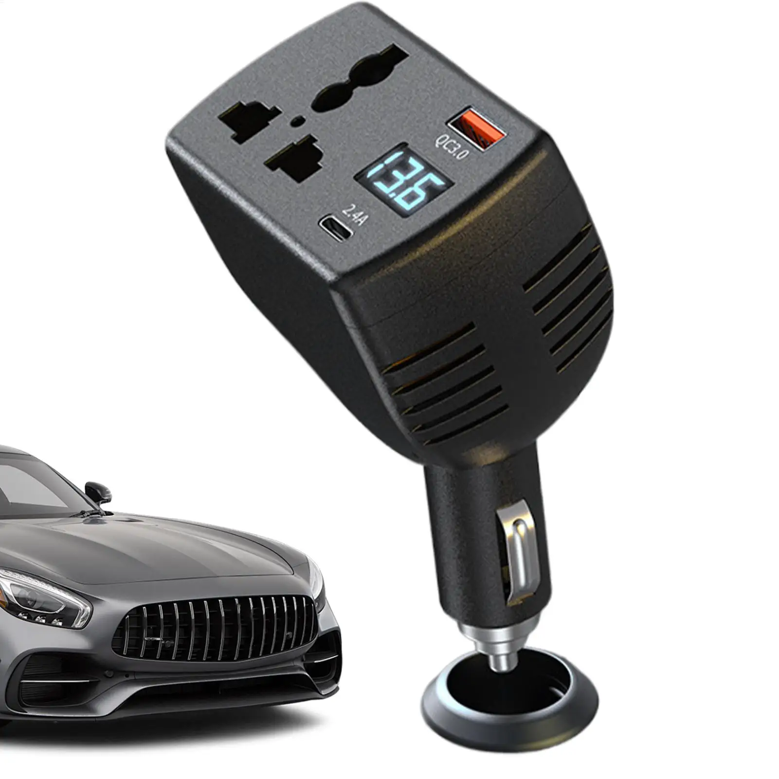 150W DC 12V to AC 220V Car Power Inverter Car Voltage Converter Adapter with Digital Display and USB-C Car Charger