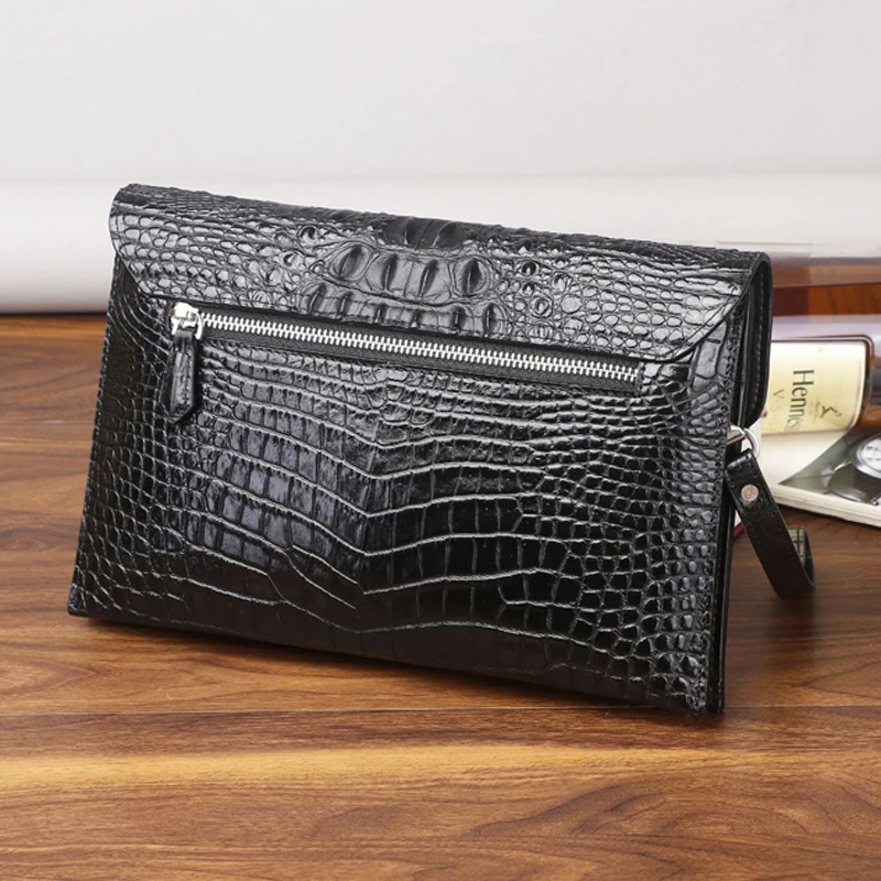 Bolsa de Embreagem Envelope Crocodilo, Pasta Real de Couro, Grande Capacidade, Bolsa Masculina, Alta Qualidade, Inverno, Novo, 2022