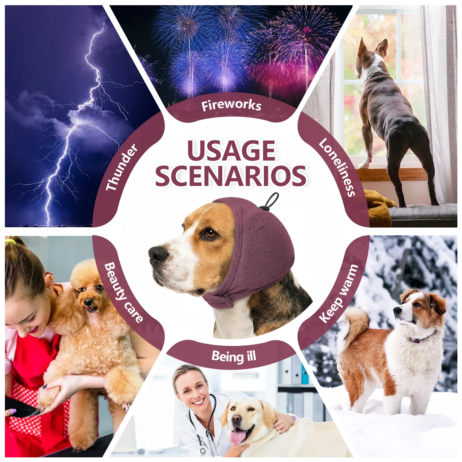 Verstellbare beruhigende Ohrenabdeckung für Hunde, geräuschunterdrückende Anti-Angst-Haube, weiche Haustier-Ohrenschützer für Gewitter, Autofahrten, Tierpflege – Detail 7