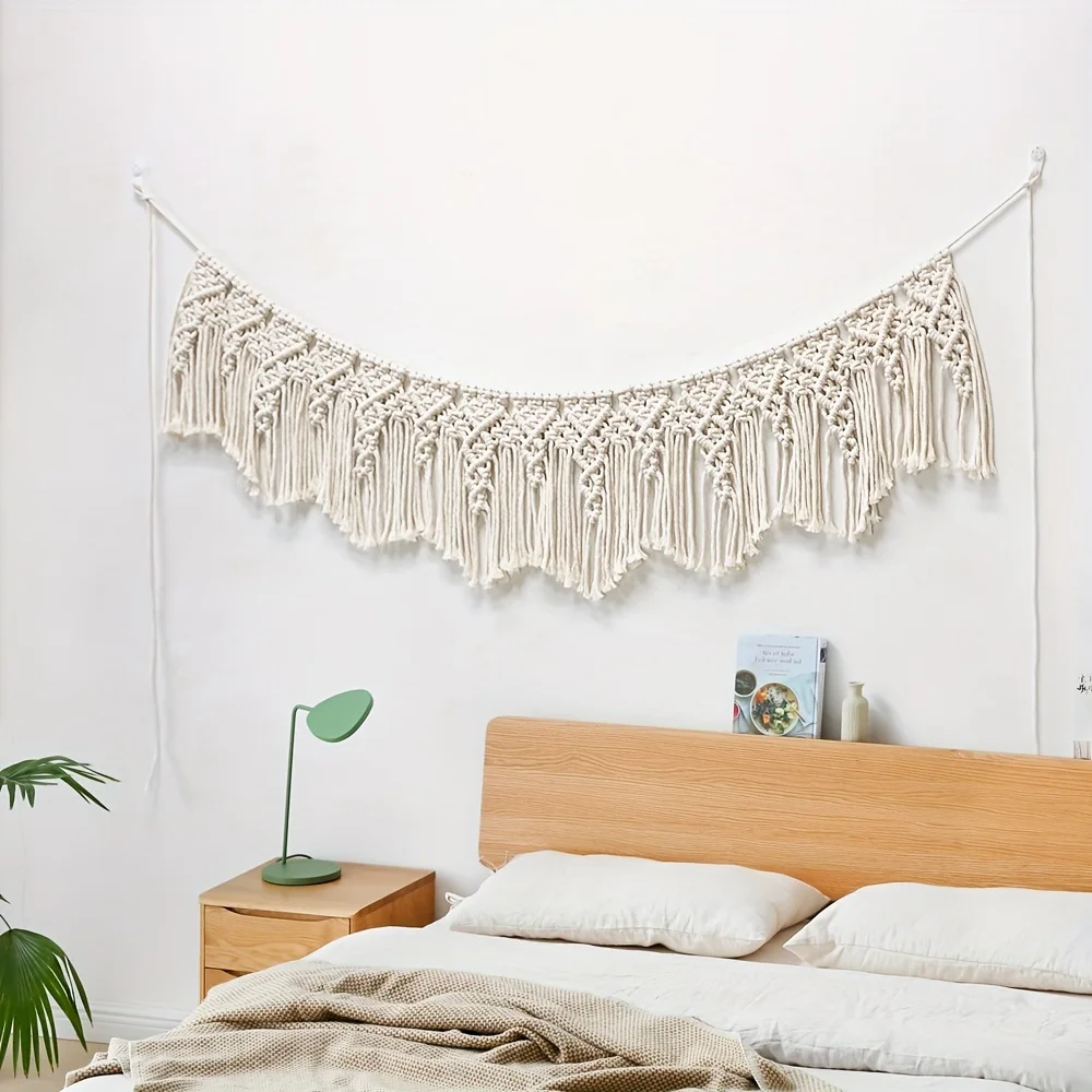 1pc Boho Tapestry With Tassel Wall Hanging Wall Decor, Woven Macrame Tapestry Wall Art Decoration For Bedroom Living Room Home D