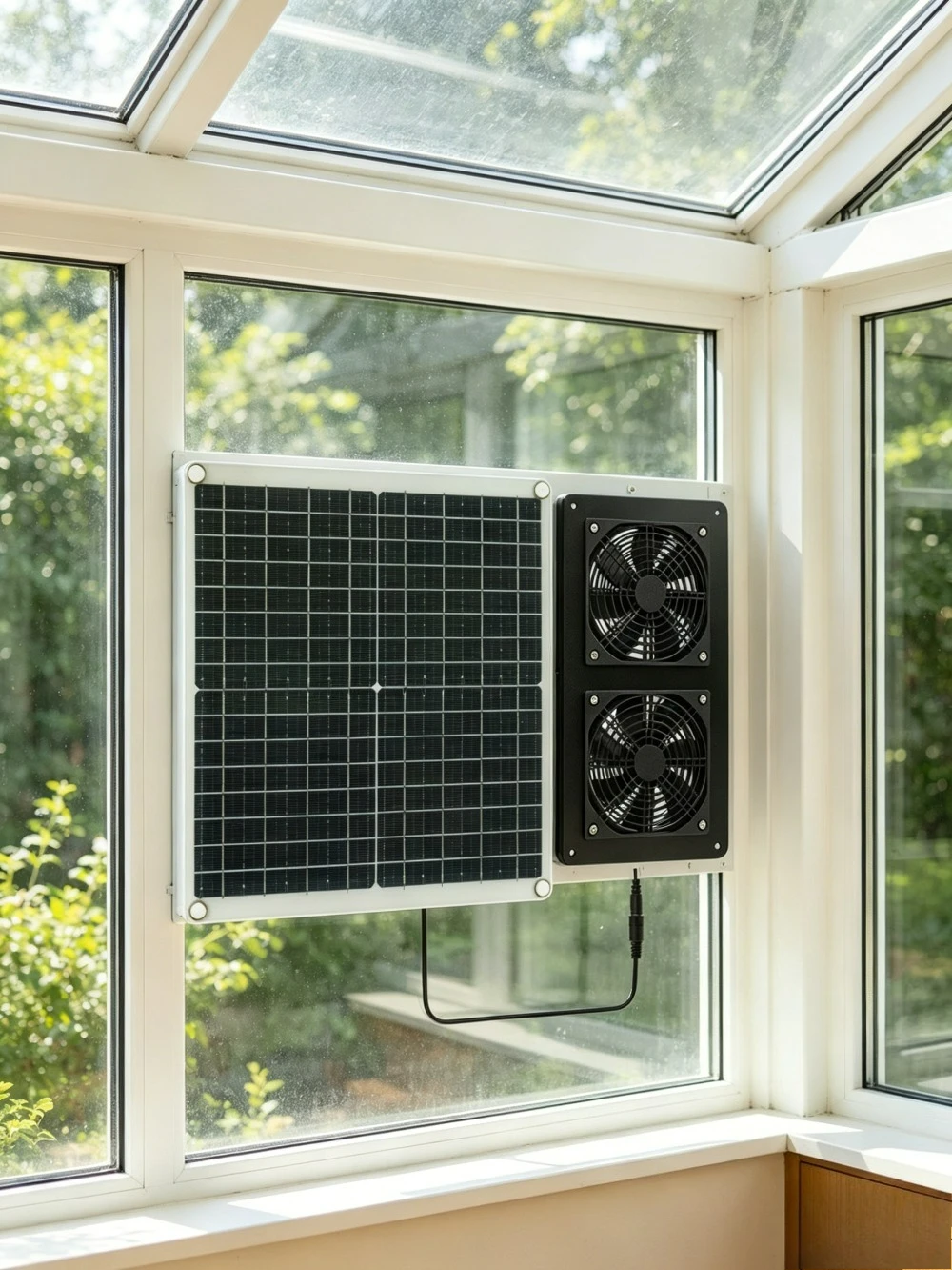 30W IP65 Weatherproof Dual Cooling Fan Monocrystalline Solar Panel Exhaust Vent Kit for RV Camper Greenhouse Chicken Coop Dog