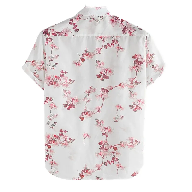 Men's Casual Painting Plum Flower Roll Callor Short Sleeve Shirt Single Breasted Clothing