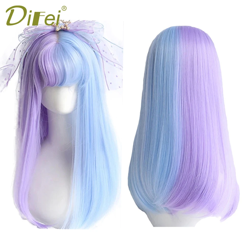 DIFEI Double-color Wig Headgear Synthetic Wig Female Double-color Lolita Straight Bangs Natural Chemical Fiber Wig Cos Headgear image 5