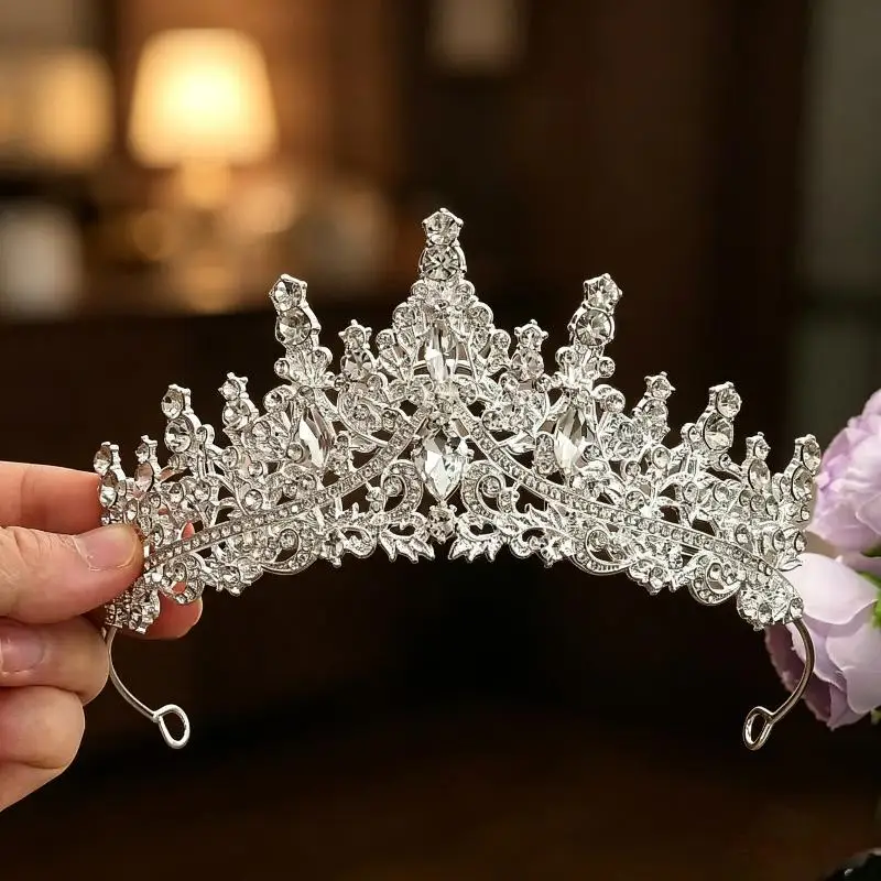 1 Stück Goldene Damen-Mode-Hochzeitskrone, Braut-Kopfschmuck, Strass, klassische Prinzessinnen-Tiara, DIY-Accessoires – Detail 6