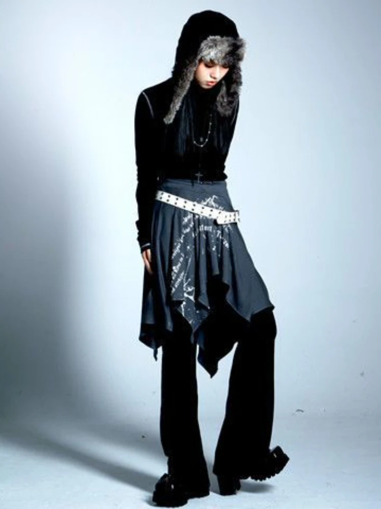 

Необычная юбка с буквенным принтом, женская плиссированная мини-юбка трапециевидной формы в стиле панк с высокой талией, Harajuku Y2k, готическая уличная одежда