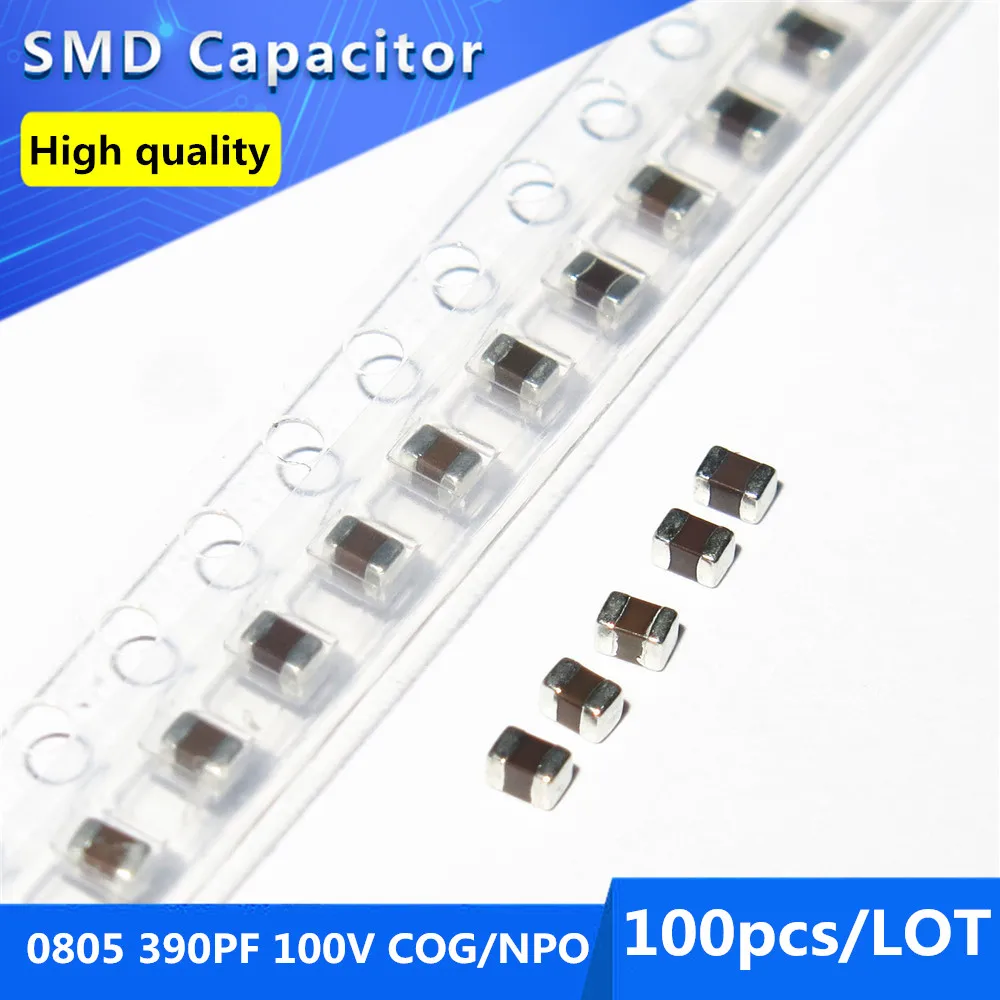 100pcs 2012 0805 Thick Film Chip Multilayer Ceramic Capacitor 390PF 100V COG/NPO 5% 100pcs