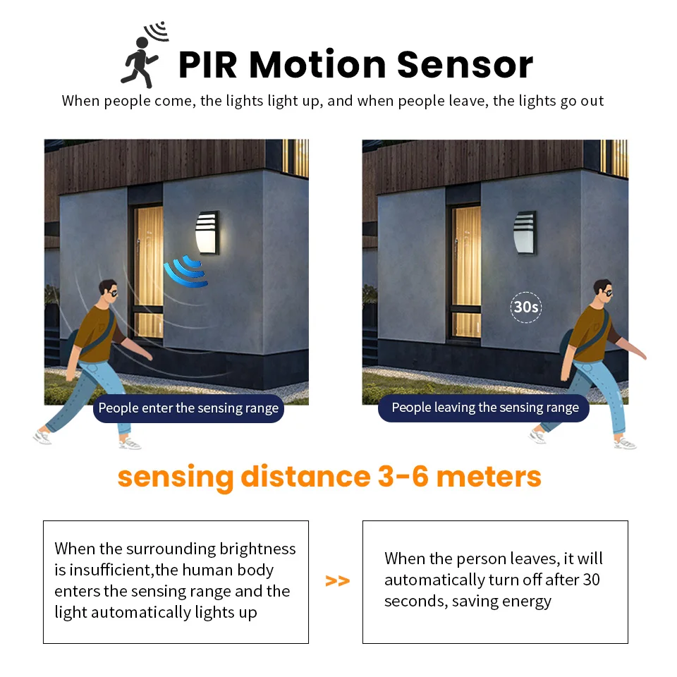 Lámpara de pared luces Led con Sensor de movimiento luces exteriores AC85-265V 16W/30W luces exteriores luces de jardín impermeables decoración de pared