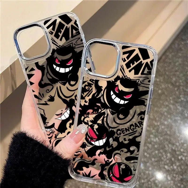 Electroplated Lens Pokemon Gengar Phone Case For iPhone 16 15 Pro Max 14 13 12 11 X XS XR 7 8 Plus SE 20Soft Silicone Back Cover