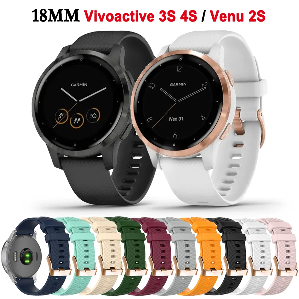 18mm Silicone Band For Garmin Vivoactive 3S 4S Venu 2S Vivomove 3S Strap Forerunner 255S Active S Smart Watch Wristband Bracelet