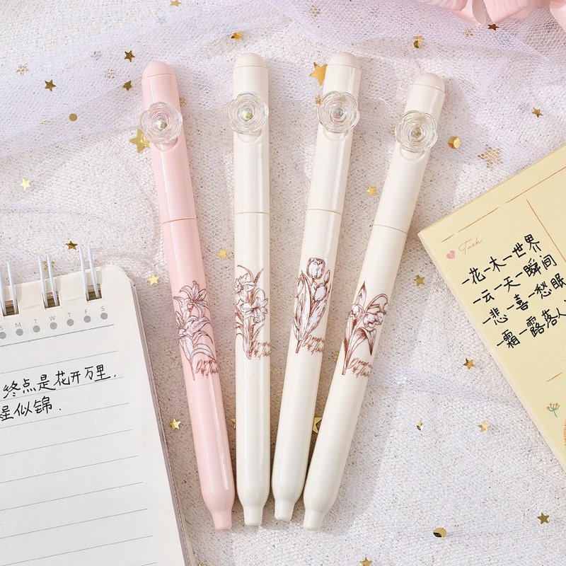 4 Teile/satz Blume Gel Stift 0,5 MM Quick Dry Gel Tinte Stift Für Studenten Kreative Drehen Schreiben Stift Schwarz Refill neutral Stift Schreibwaren – Detail 8