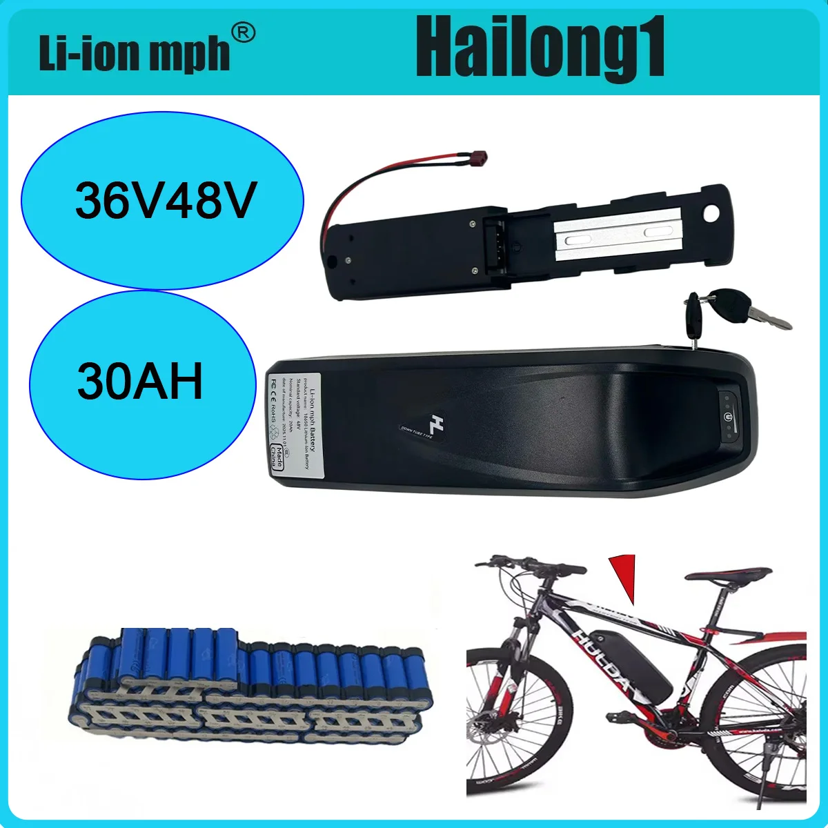 

Original Hailong Battery +charger 1200 cycles 36V 48V For 750W 550W 450W 350W Motor Built in 30A BMS High quality battery cells
