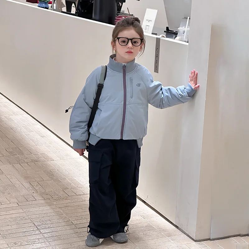 

Girl Child Light Cotton Clothes Keep Warm Windproof Stand Collar Short Cotton Coat Coat Cardigan Kawaii Children's Clothing